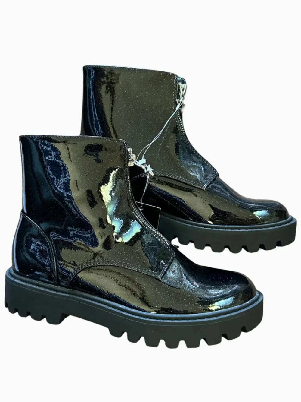 Girls Black Patent Combat Boots Lug Sole Size 5 Big Kids Art Class Myra New